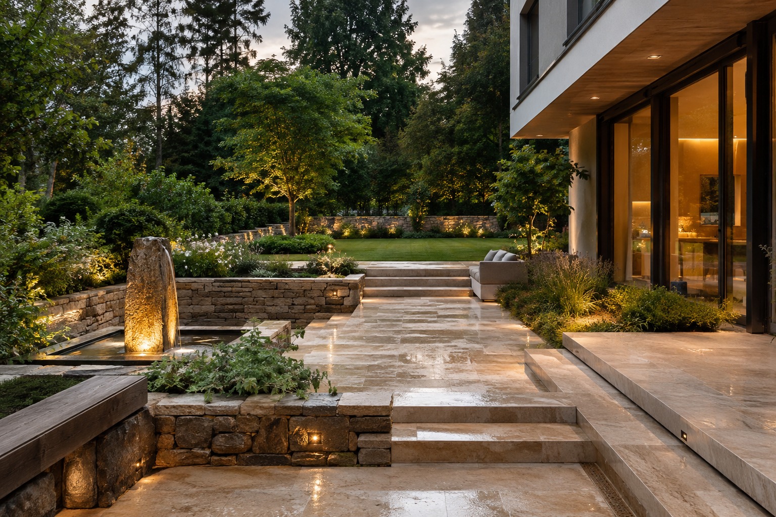 Außenraum mit eleganter Garten- und Terrassenarchitektur